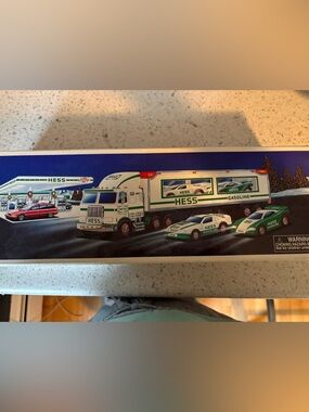 Hess Gasoline Transporter and Race Cars - Green and White